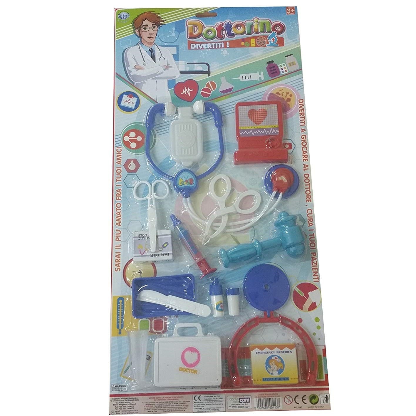 SET KIT DOTTORE STETOSCOPIO FORBICE SIRINGA MICROSCOPIO BAMBINI BAMBINO ETA' 3+