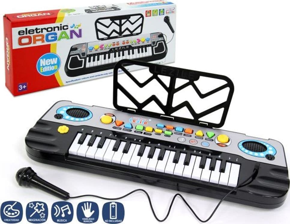 TASTIERA PIANOLA KARAOKE CON MICROFONO EFFETTI MUSICALI MELODIE E PORTA SPARTITO - 2