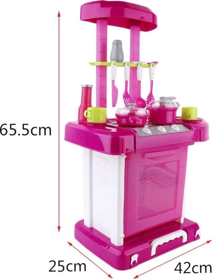 CUCINA GIOCATTOLO BAMBINI RICHIUDIBILE IN TROLLEY FORNELLO LUCI SUONI ACCESSORI AZZURRO - 7