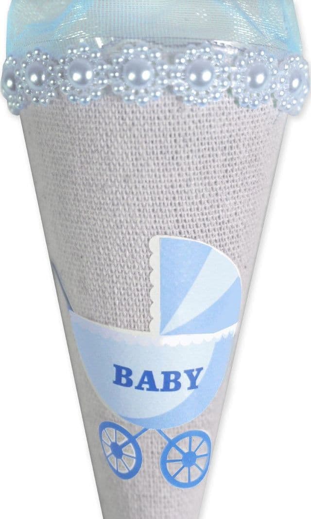 SET 12 CONI PORTA CONFETTI BOMBONIERA NASCITA BATTESIMO BIMBO MASCHIO AZZURRO - 3