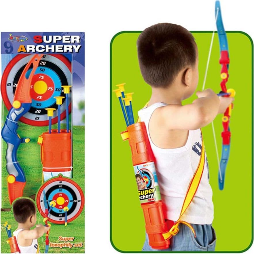 SET ARCIERE PER BAMBINI CON ARCO 3 FRECCE BERSAGLIO MURO E TRACOLLA PORTAFRECCE - 4