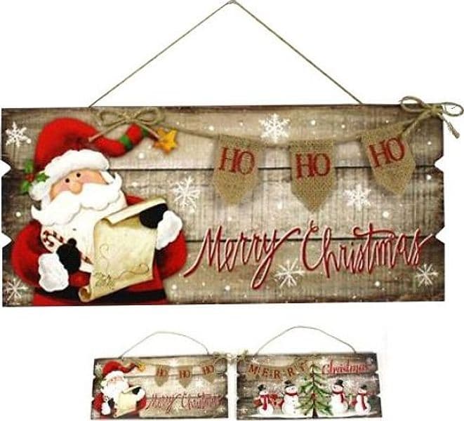 APPENDINO LEGNO CON BABBO NATALE SCRITTA JUTA 2 MODELLI DECORAZIONI NATALIZIE - 2