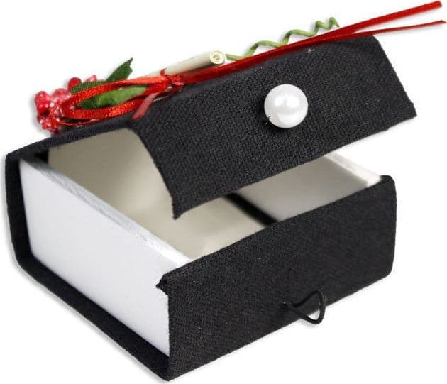 12 SCATOLINA IN TESSUTO CON PERGAMENA PORTA CONFETTI BOMBONIERA LAUREA NERO - 2