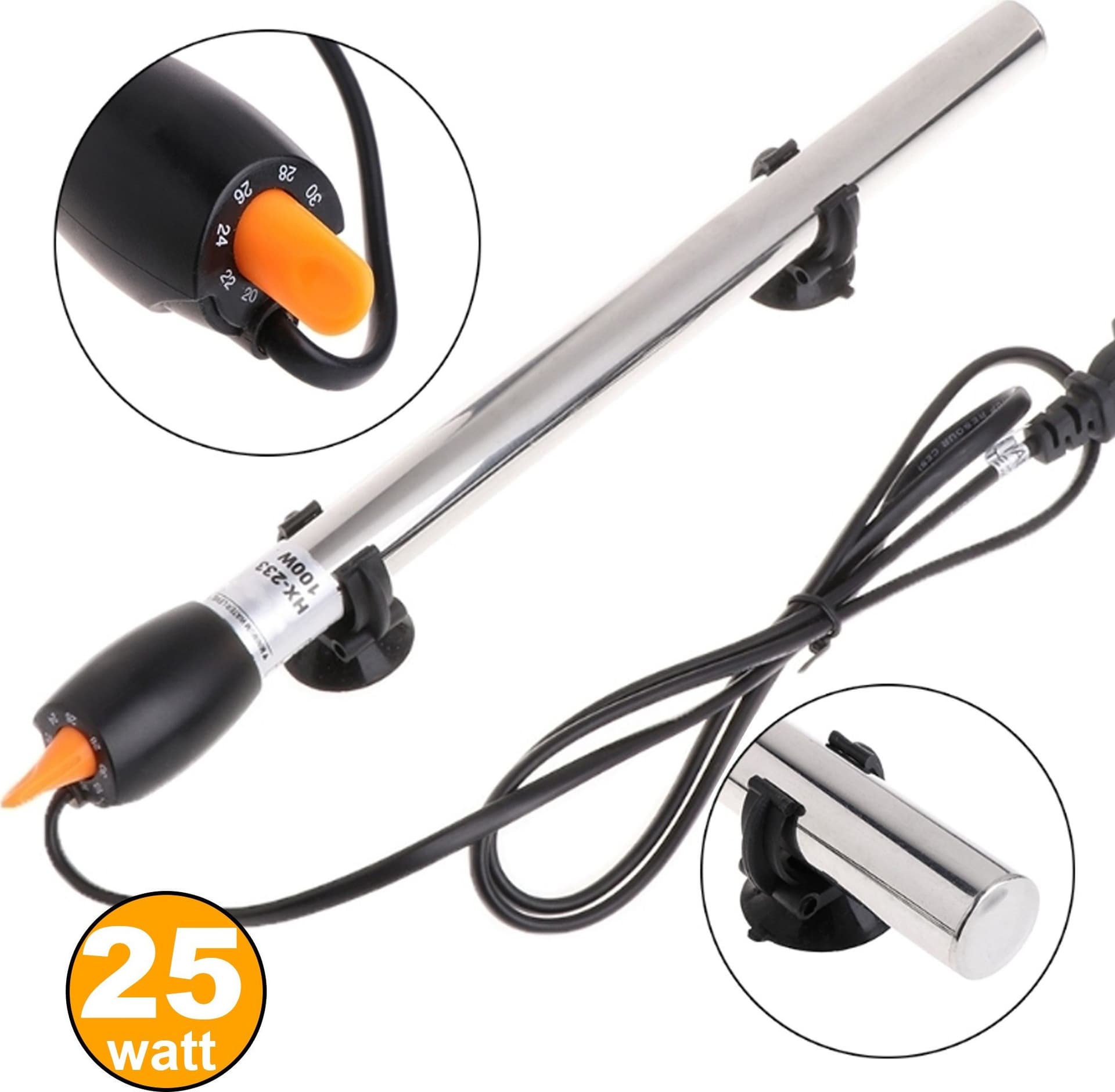 TERMO RISCALDATORE PER ACQUARIO 25 W TERMOREGOLATORE CON TERMOSTATO IN ACCIAIO - 2