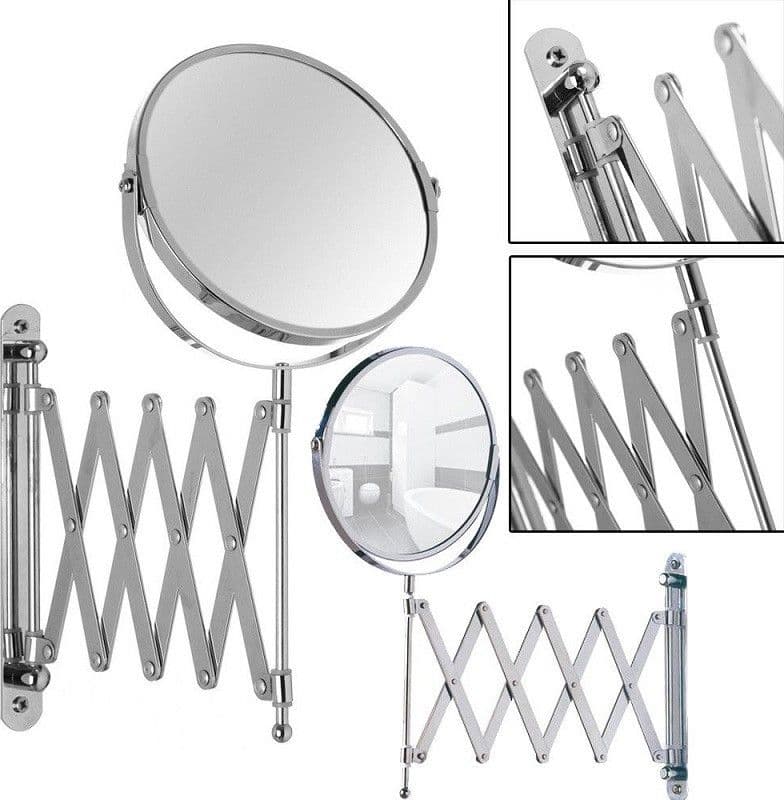 SPECCHIO DA TRUCCO A PARETE ALLUNGABILE TELESCOPICO ROTONDO FRONTE RETRO 2X