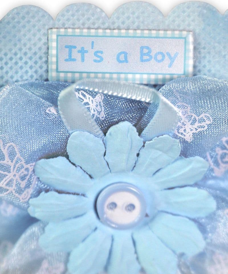 12 SCATOLINA PORTA CONFETTI CON FIORE BOMBONIERA NASCITA BATTESIMO BIMBO AZZURRO - 2