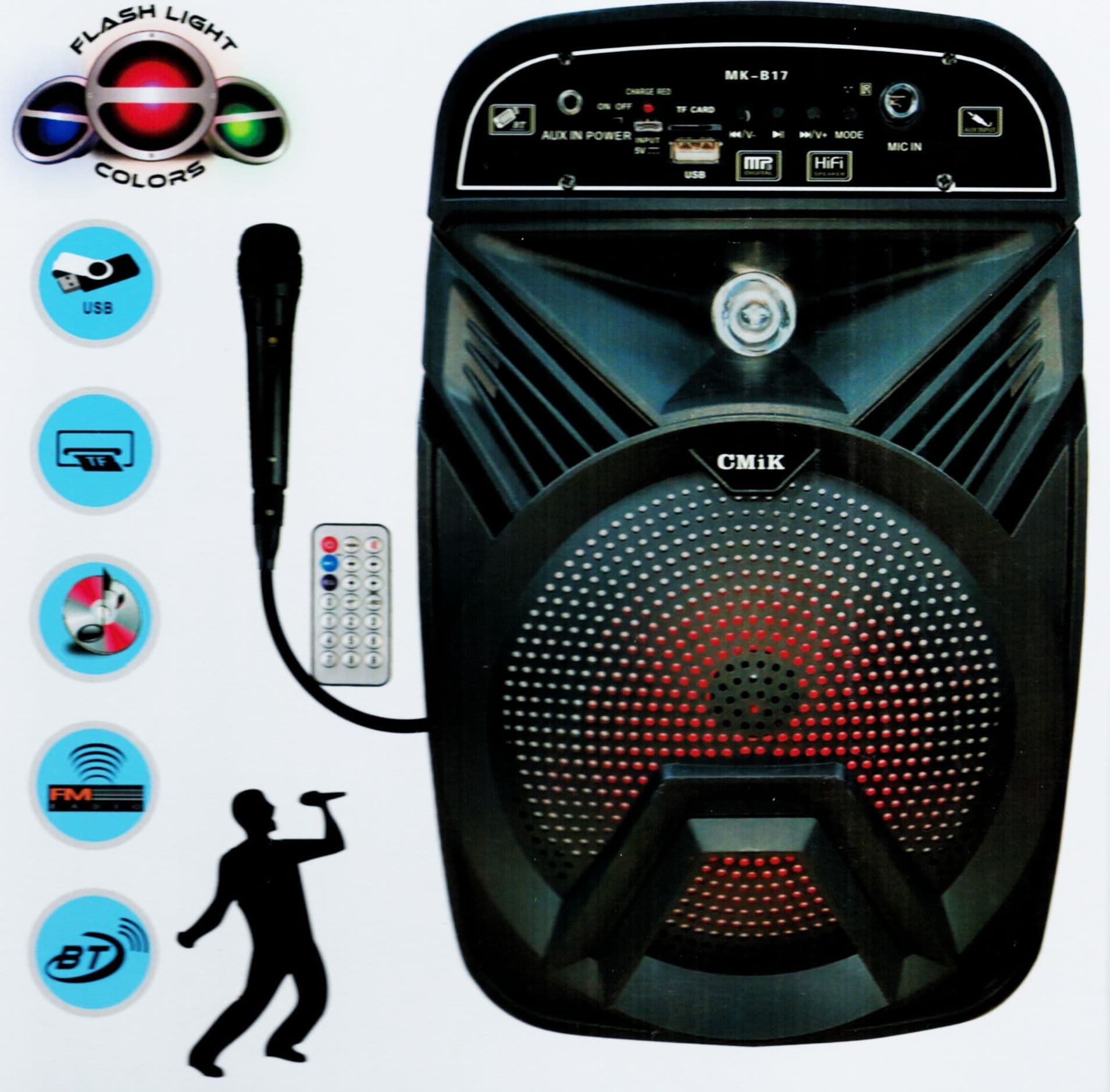 CASSA AMPLIFICATA KARAOKE PORTATILE CON MICROFONO RADIO DJ Bluetooth TELECOMANDO