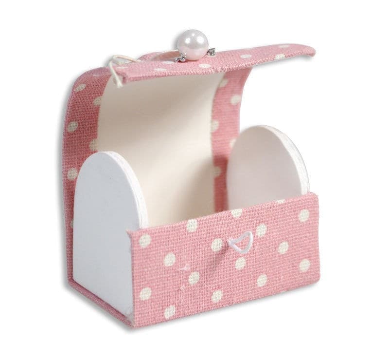 12 SCATOLINA BAULE IN TESSUTO PORTA CONFETTI BOMBONIERA NASCITA BATTESIMO ROSA - 2