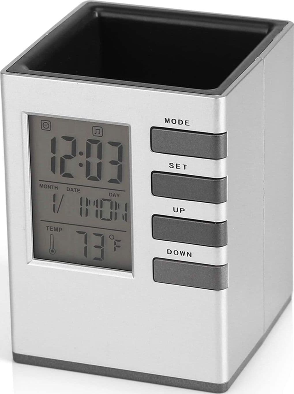 PORTAPENNE DA SCRIVANIA X UFFICIO CASA CON DISPLAY DIGITALE OROLOGIO ILLUMINATO - 3