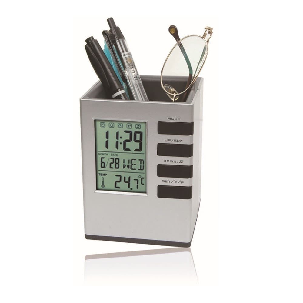 PORTAPENNE DA SCRIVANIA X UFFICIO CASA CON DISPLAY DIGITALE OROLOGIO ILLUMINATO - 5
