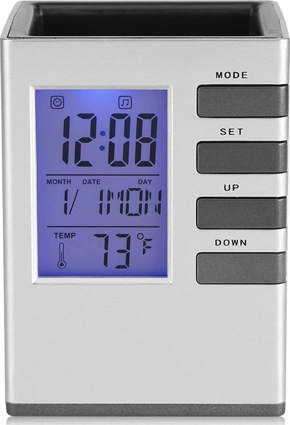 PORTAPENNE DA SCRIVANIA X UFFICIO CASA CON DISPLAY DIGITALE OROLOGIO ILLUMINATO - 7