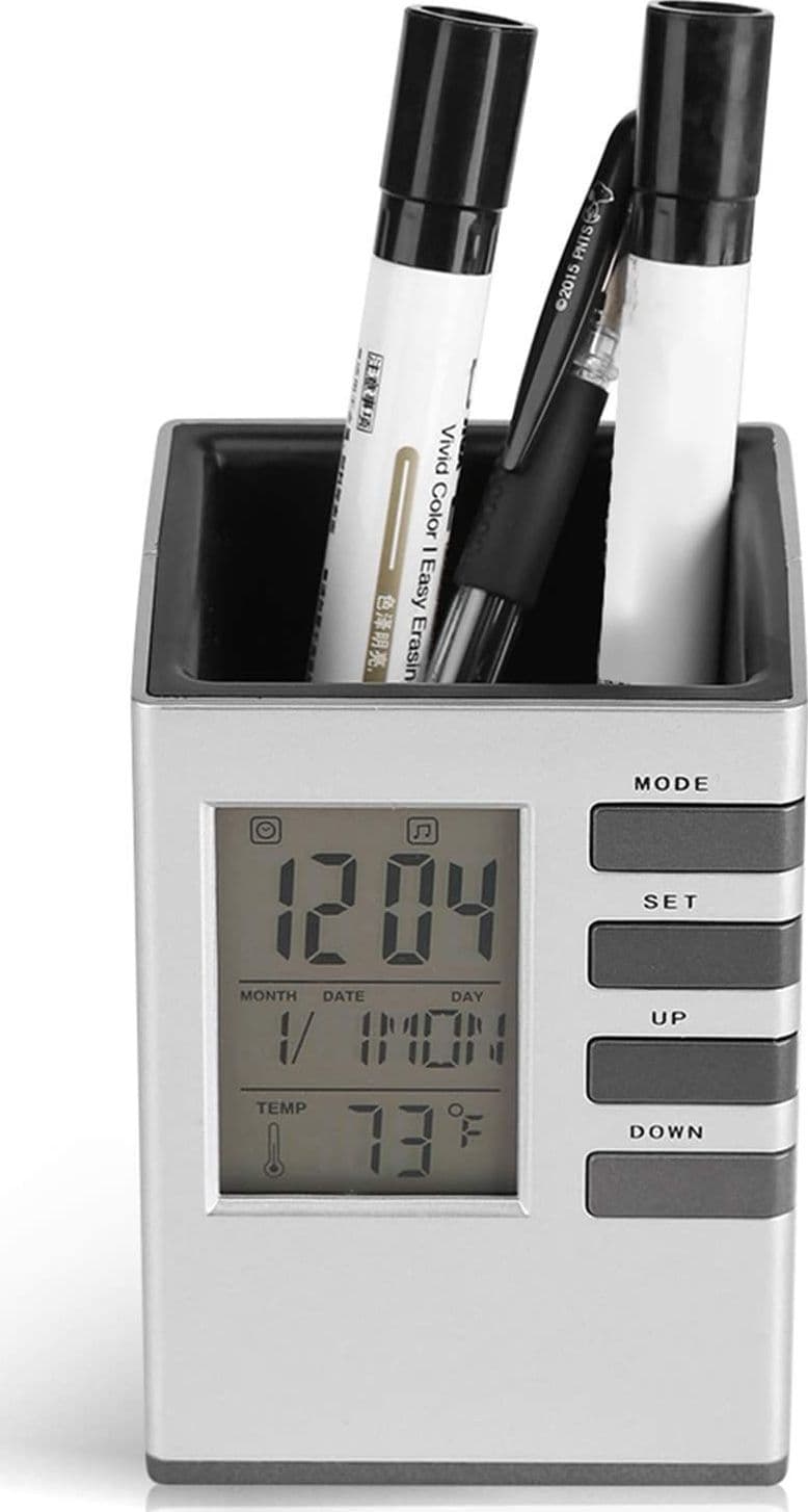 PORTAPENNE DA SCRIVANIA X UFFICIO CASA CON DISPLAY DIGITALE OROLOGIO ILLUMINATO - 8