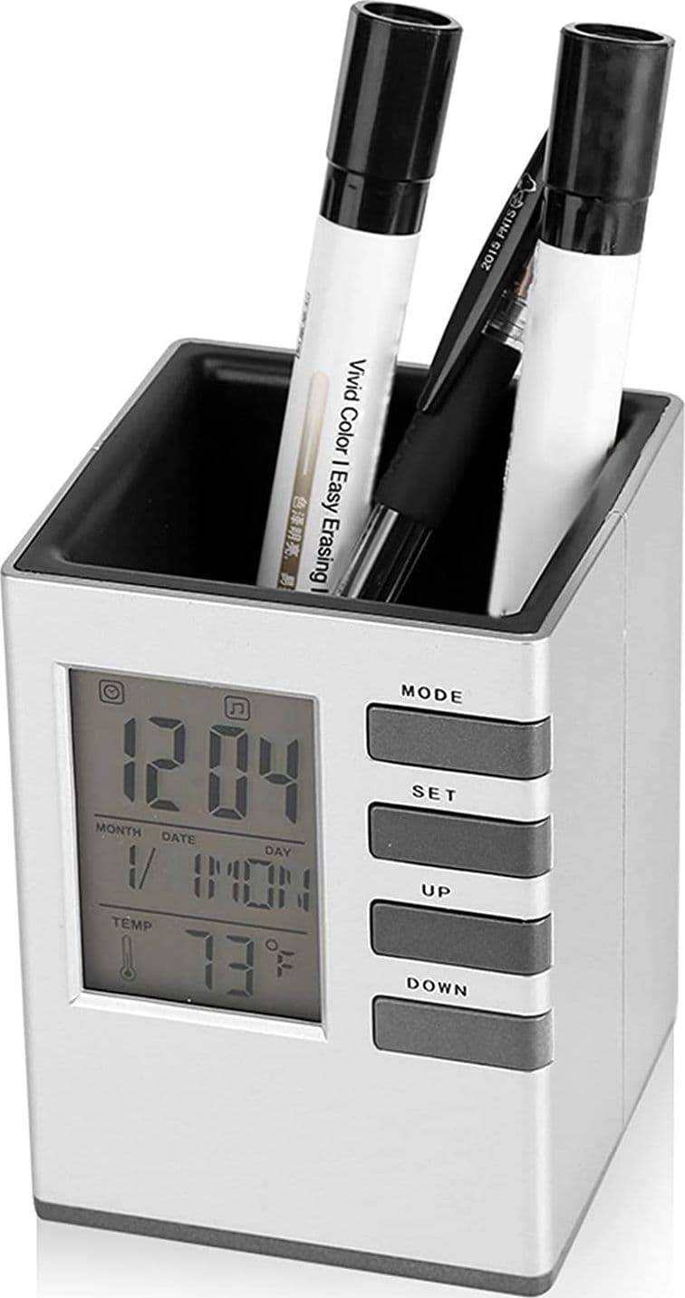 PORTAPENNE DA SCRIVANIA X UFFICIO CASA CON DISPLAY DIGITALE OROLOGIO ILLUMINATO - 9