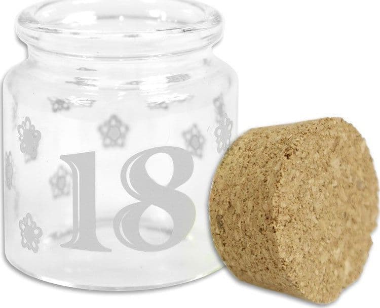 BOMBONIERA PER 18 ANNI DICIOTTESIMO COMPLEANNO BARATTOLO IN VETRO TAPPO SUGHERO - 7