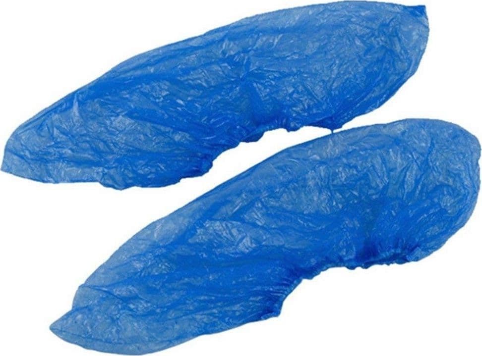 SET 100 COPRISCARPE IN PLASTICA BLU IMPERMEABILI MONOUSO PANTOFOLE PULIZIA MEDICA - 4
