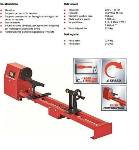 TORNIO PER LEGNO EINHELL TC-WW 1000 MOTORE 350 W N.4 VELOCITA' - 8