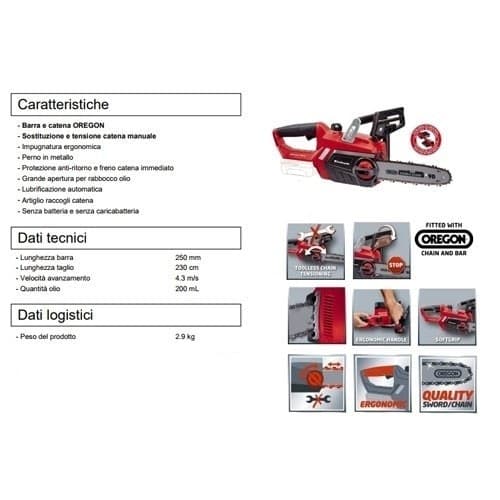 MOTOSEGA A BATTERIA EINHELL GE-LC 18 LI CON BARRA 25 CM ELETTROSEGA RAMI PIANTE - 7