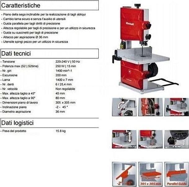 SEGA A NASTRO EINHELL TC-SB 200/1 MOTORE 250 W LAMA 1400 X 7 MM - 8