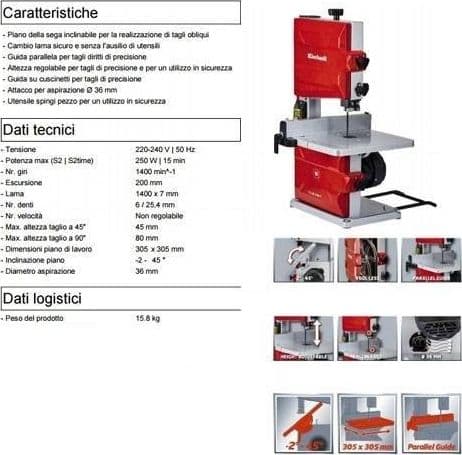 SEGA A NASTRO EINHELL TC-SB 200/1 MOTORE 250 W LAMA 1400 X 7 MM - 8
