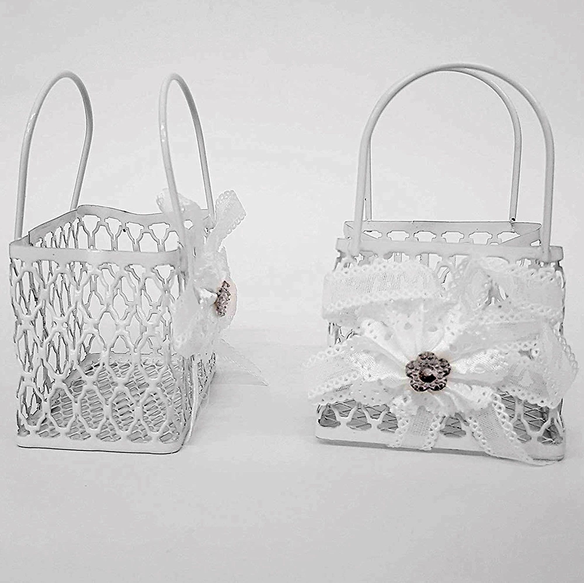 12PZ BOMBONIERA SACCHETTO SHOPPERS METALLO BIANCO PORTACONFETTI MATRIMONI PROMESSA