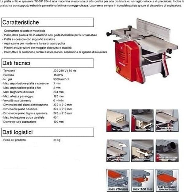 PIALLA A FILO E SPESSORE EINHELL TC-SP 204 MOTORE 1500 W INCLINAZIONE 45° - 8