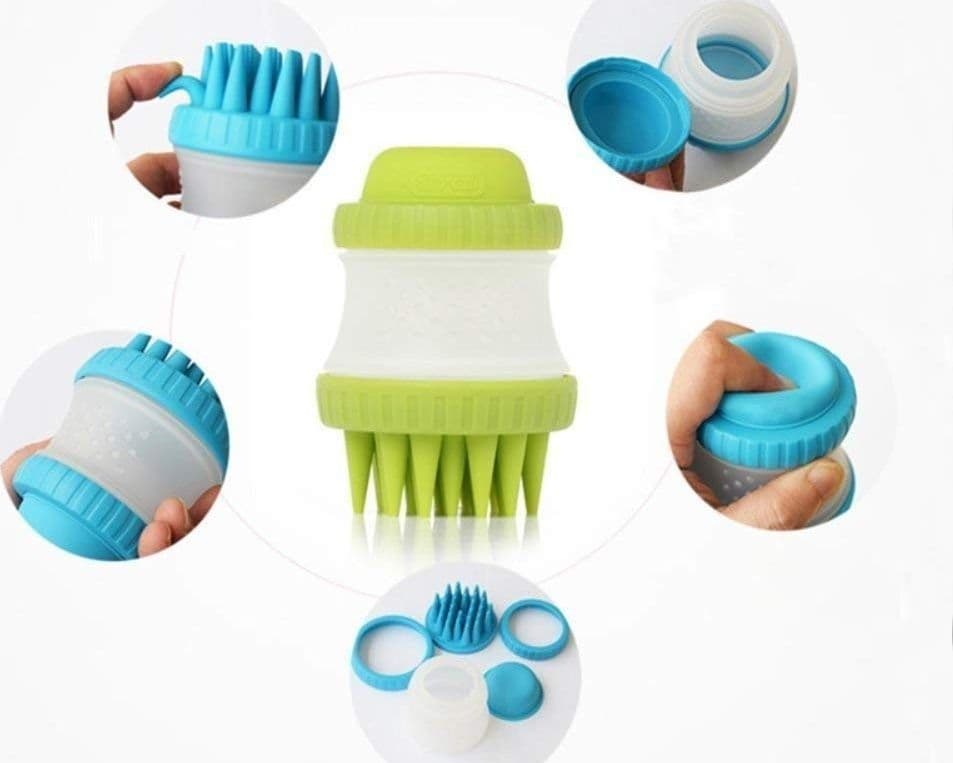 SPAZZOLA SILICONE CON SERBATOIO SHAMPOO PETTINE PELI CORTI LUNGHI MASSAGGIANTE CANE - 2