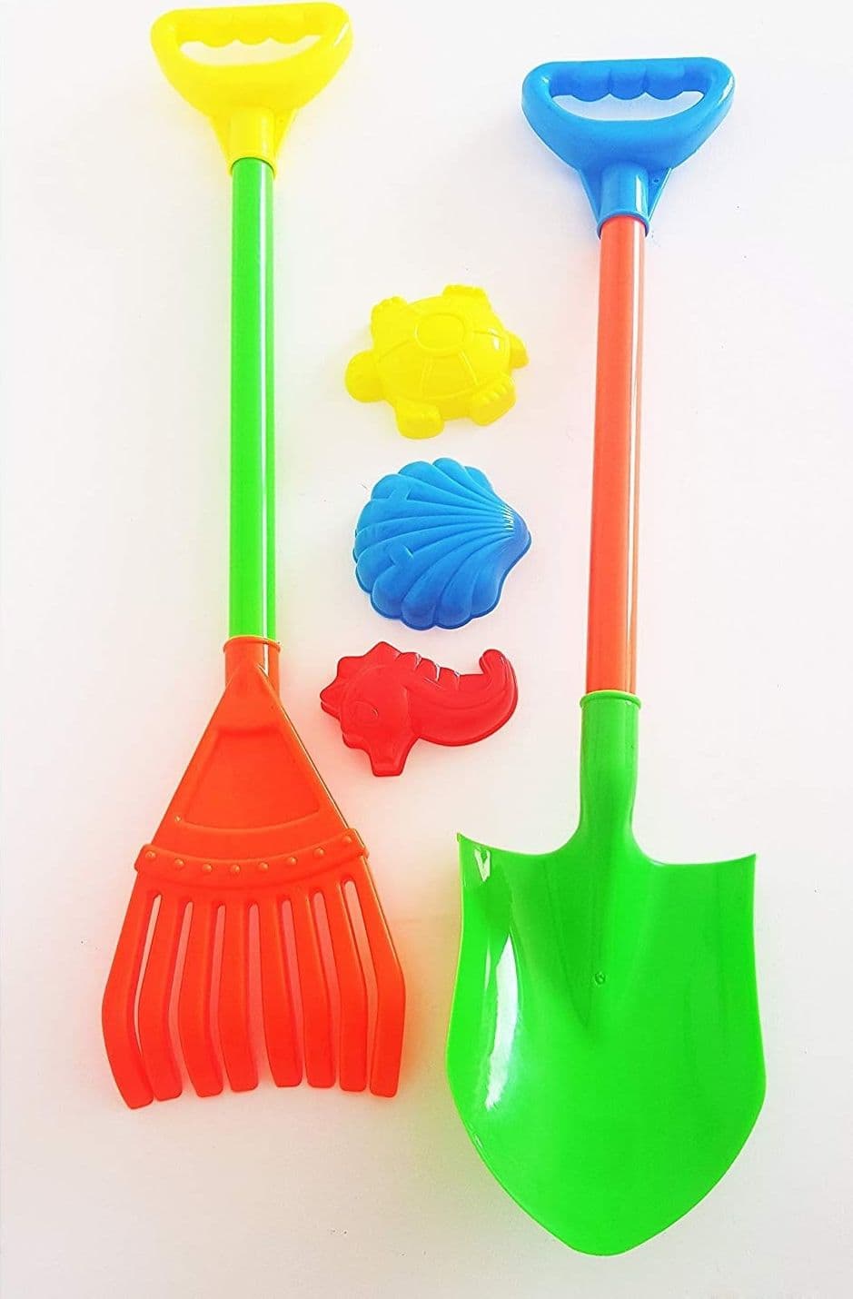 SET 5 PZ PALA RASTRELLO 60CM 3 FORME SABBIA GIOCO SPIAGGIA MARE INFANZIA BAMBINI - 2