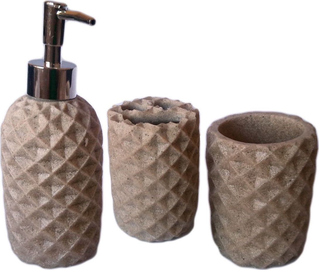 SET 3 PZ ACCESSORI BAGNO DISPENSER BICCHIERE PORTA SPAZZOLINO IN RESINA
