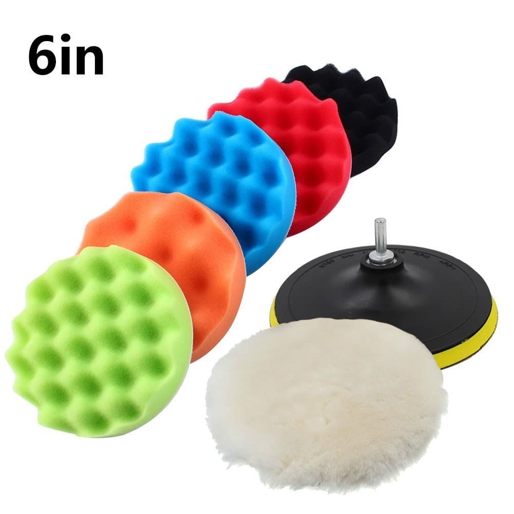 KIT DI 6 SPUGNE DISCO VELCRO LUCIDANTE CON ADATTATORE PER LUCIDATURA AUTO 3 5 6" - 6
