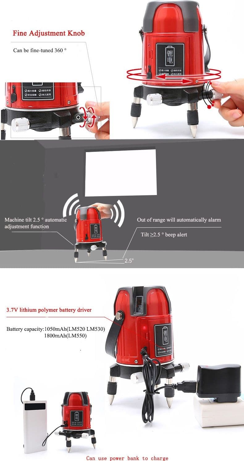 LIVELLA LASER TRACCIATORE AUTOLIVELLANTE 360º ROTAZIONE BOLLA DIGITALE 2 LINEE - 10