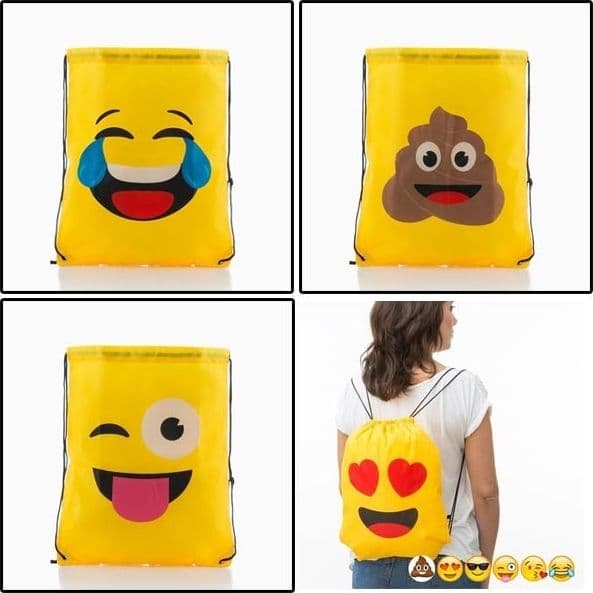 ZAINO A SACCA CON CORDE EMOTICON MODELLO CASUALE FACCINE ASSORTITE ZAINETTO BAG - 4