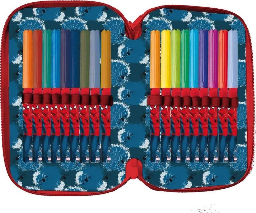 ASTUCCIO PORTAPASTELLI SCUOLA 3 ZIP SPIDERMAN CON ACCESSORI PASTELLI PENNARELLI - 4