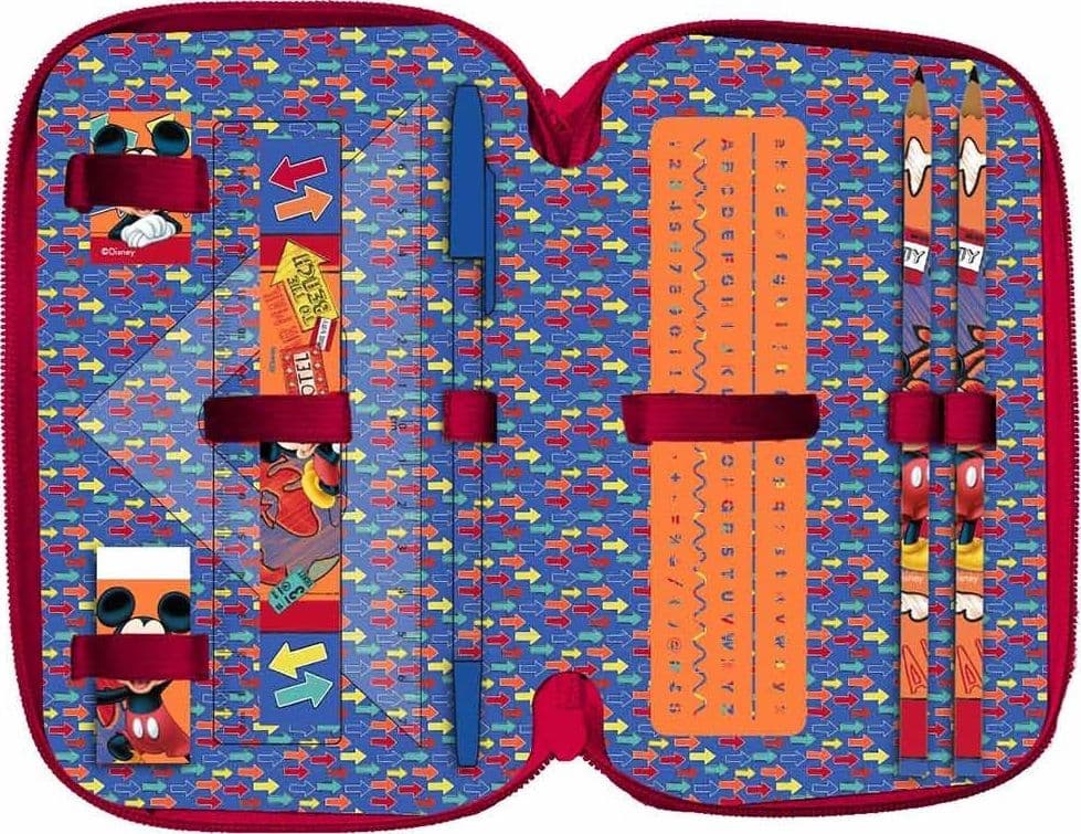 ASTUCCIO PORTAPASTELLI SCUOLA 3 ZIP TOPOLINO ACCESSORIATO PASTELLI PENNARELLI - 4