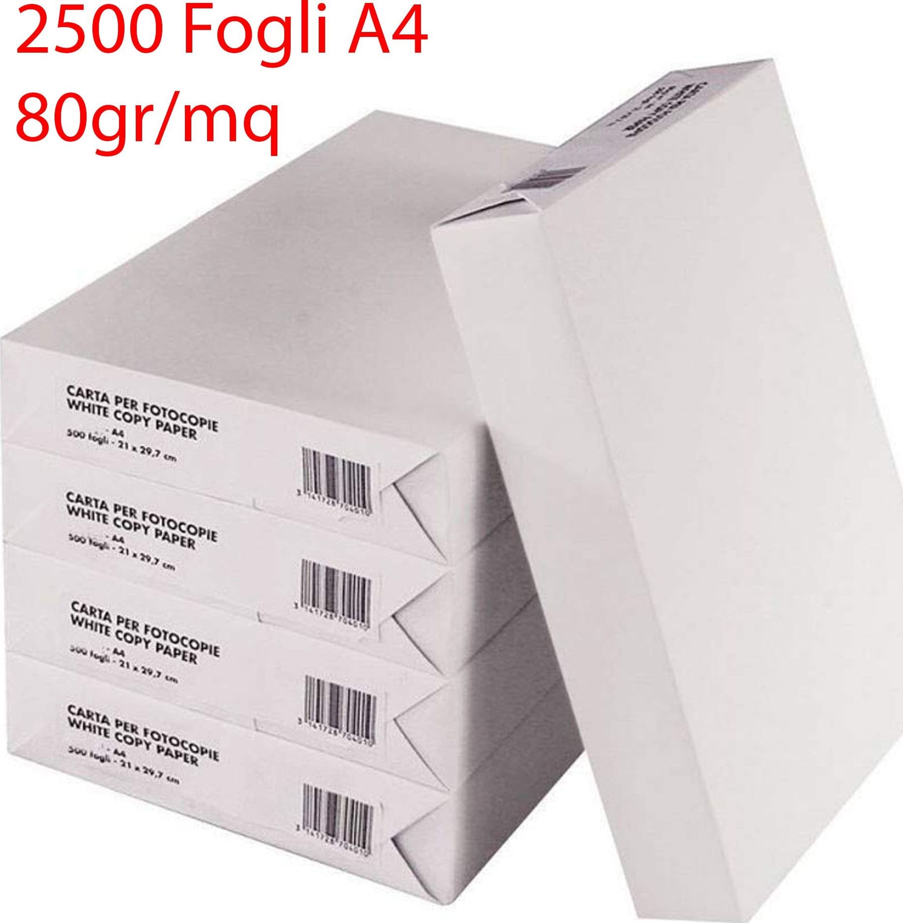 2500 FOGLI CARTA BIANCA FORMATO A4 PER FOTOCOPIATRICE STAMPANTE UFFICIO 5 RISME - 2