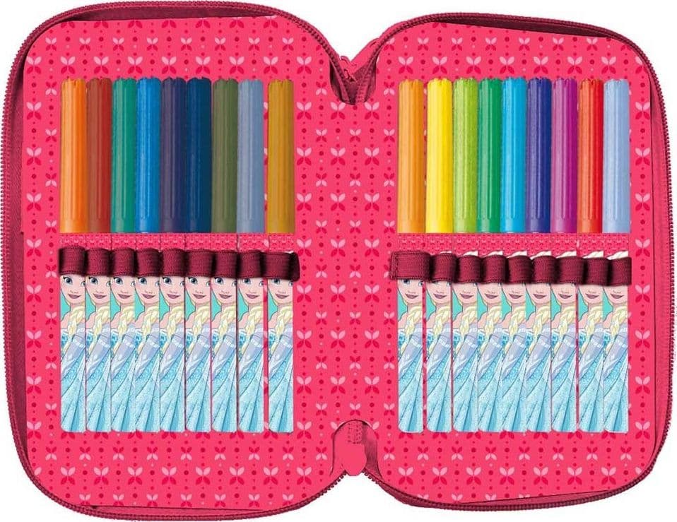 ASTUCCIO PORTAPASTELLI SCUOLA 3 ZIP FROZEN ACCESSORIATO CON PASTELLI PENNARELLI - 4