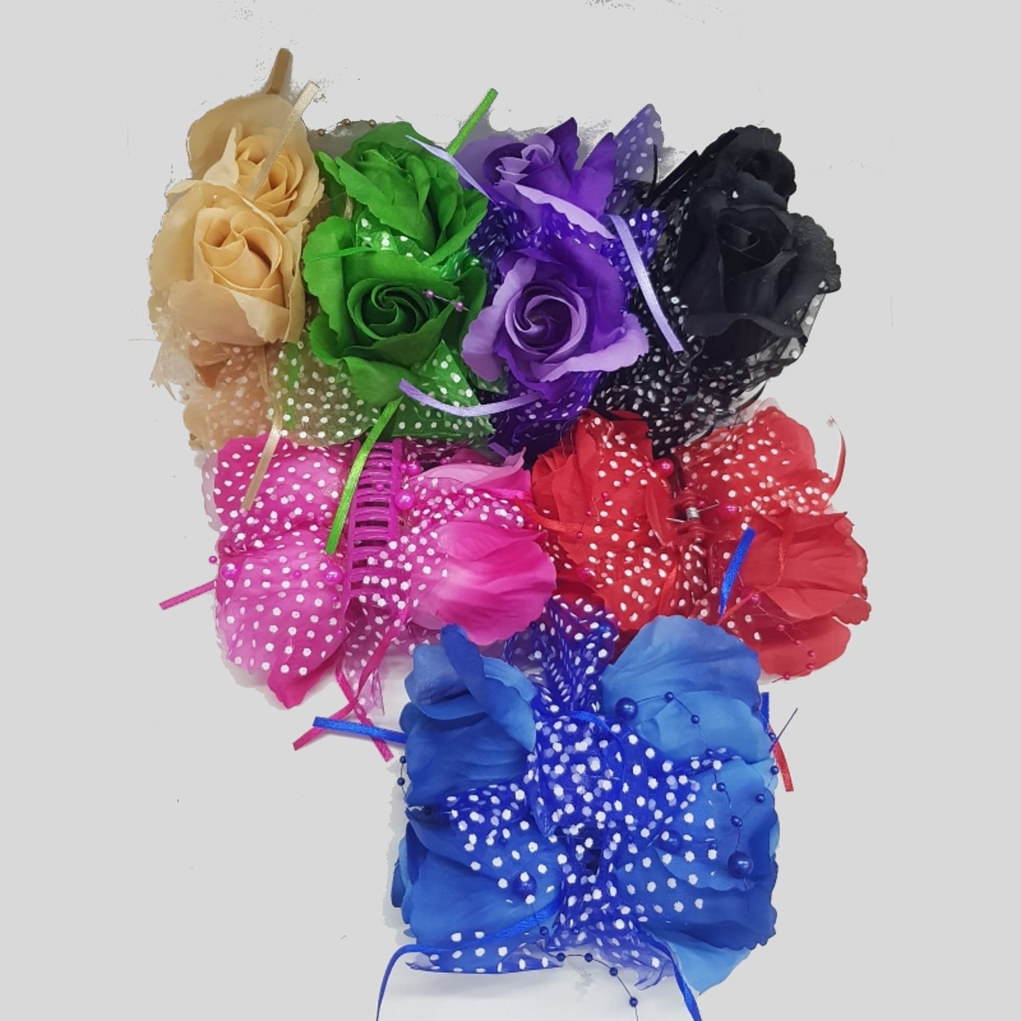 2 FERMAGLIO FERMAGLI PINZA 4 FIORI FIORE ROSA PERLE FERMA CAPELLI FERMACAPELLI