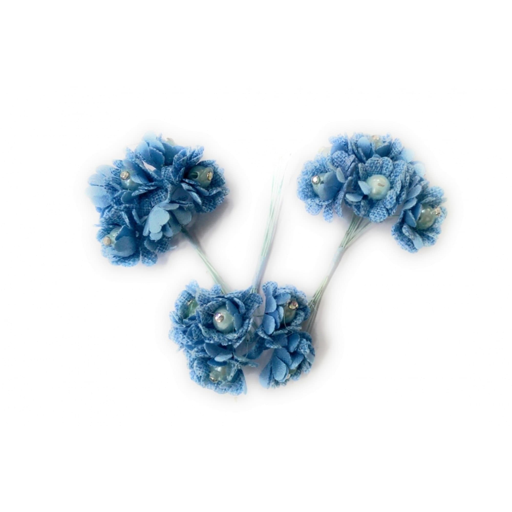 72 FIORE FIORI ARTIFICIALE AZZURRO TESSUTO GLITTER BOCCIOLO FINTE SEGNAPOSTO