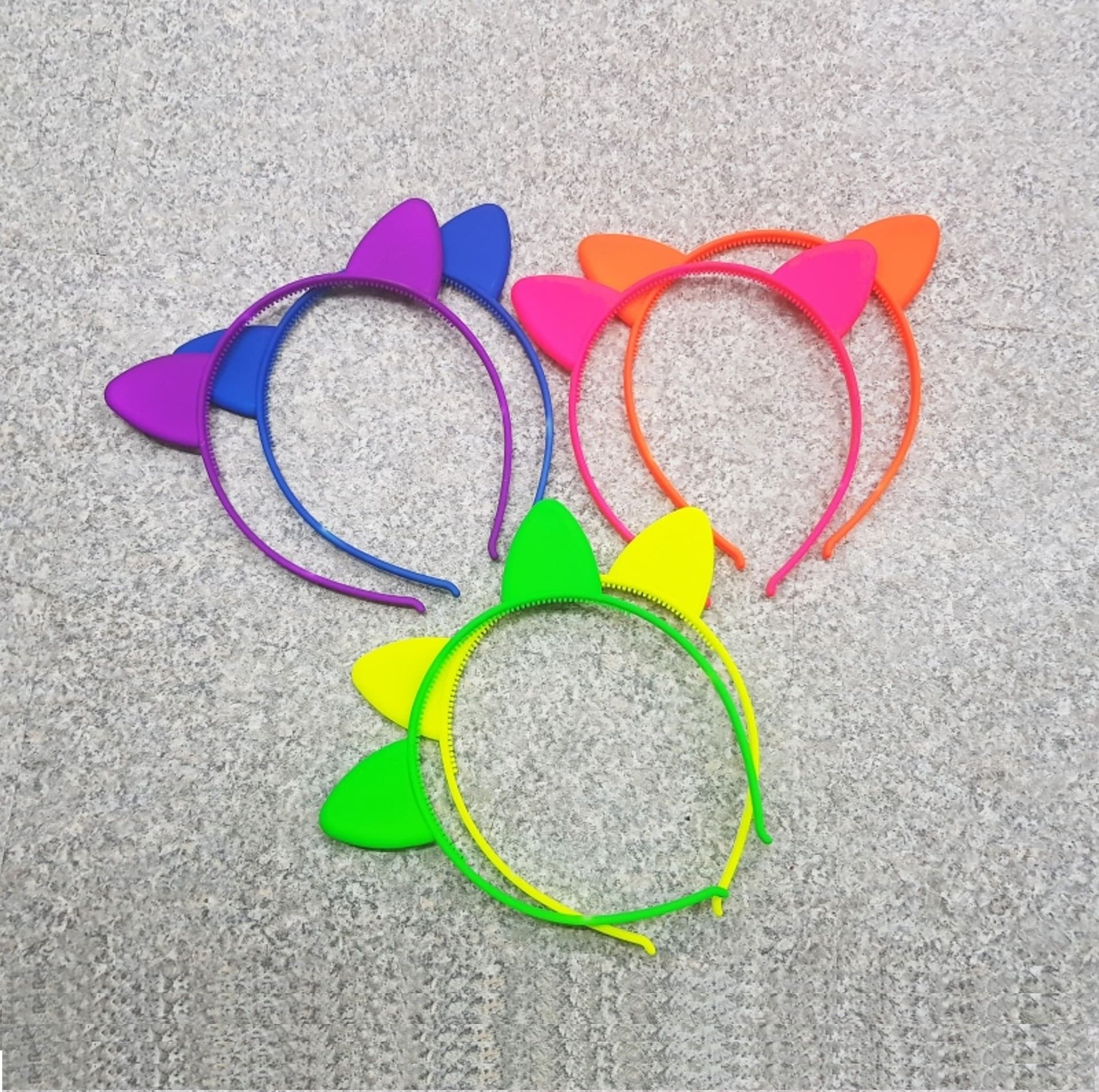 2 CERCHIETTI FRONTINO ORECCHIE GATTO FLUO FERMA CAPELLI FERMACAPELLI PLASTICA
