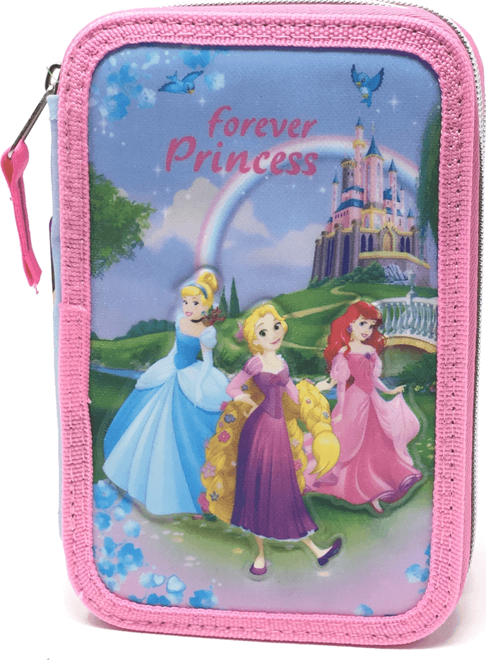 ASTUCCIO SCUOLA 3D PRINCIPESSE CENERENTOLA RAPUNZEL ARIEL DISNEY 3 ZIP CERNIERE - 2