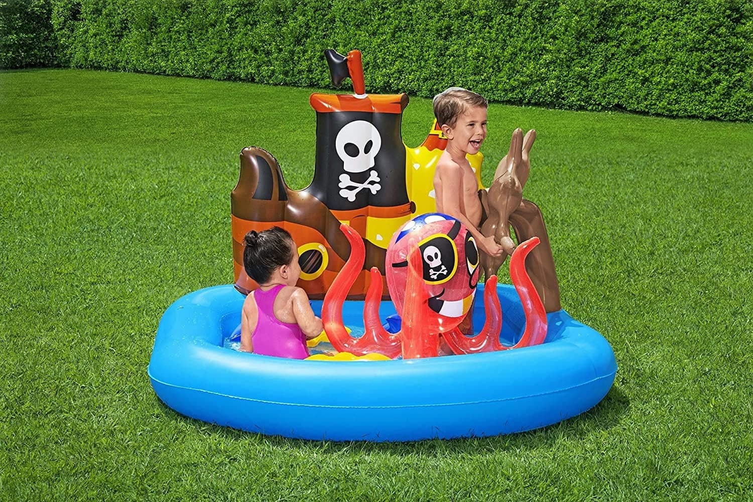 PISCINA GONFIABILE AREA DI GIOCO PER BAMBINI PIRATI MARE PISCINA ACQUA 140X130CM - 11