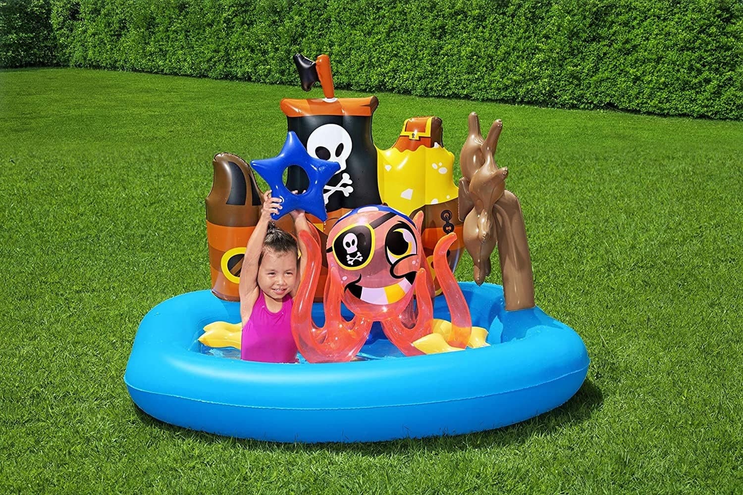 PISCINA GONFIABILE AREA DI GIOCO PER BAMBINI PIRATI MARE PISCINA ACQUA 140X130CM - 12