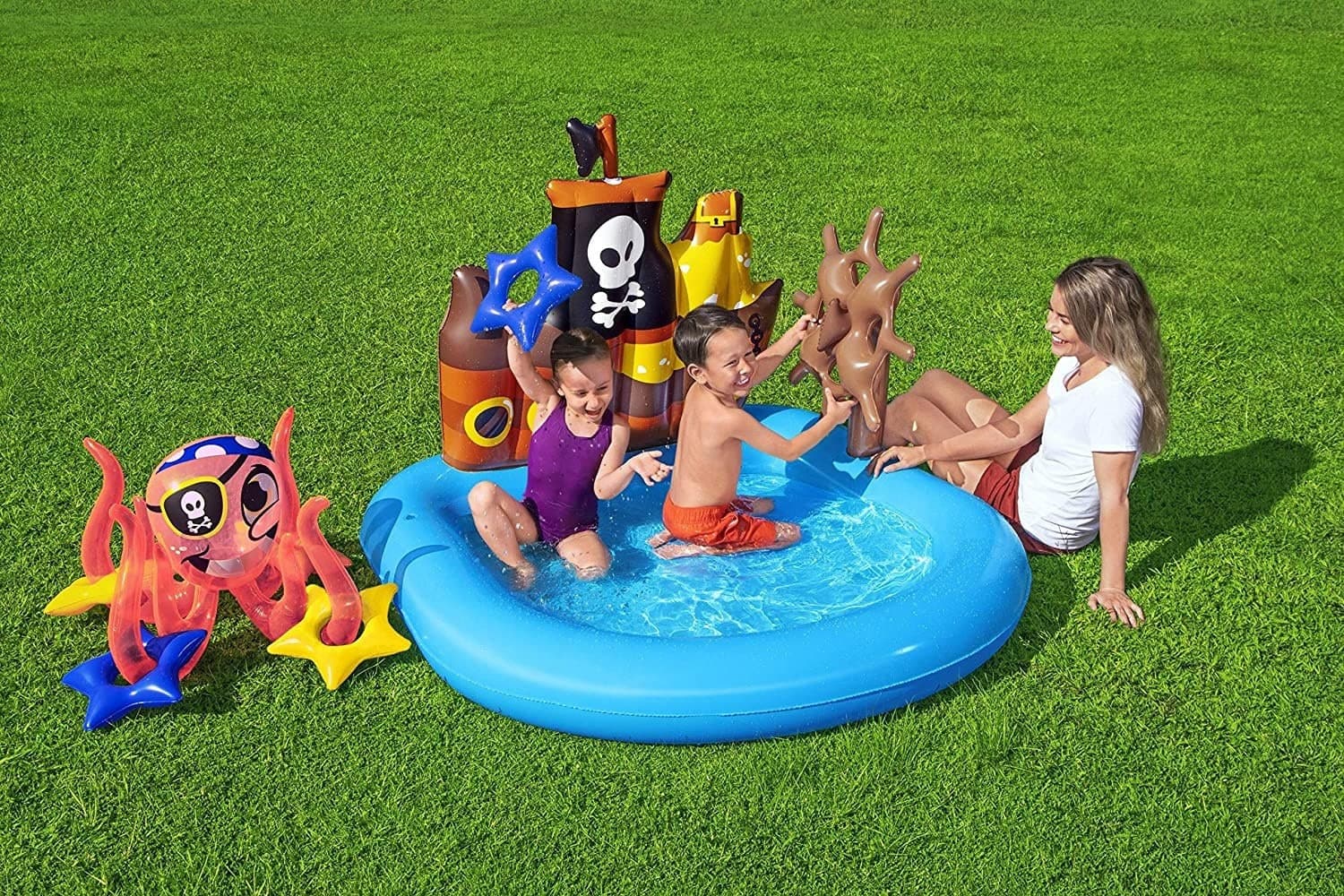 PISCINA GONFIABILE AREA DI GIOCO PER BAMBINI PIRATI MARE PISCINA ACQUA 140X130CM - 13