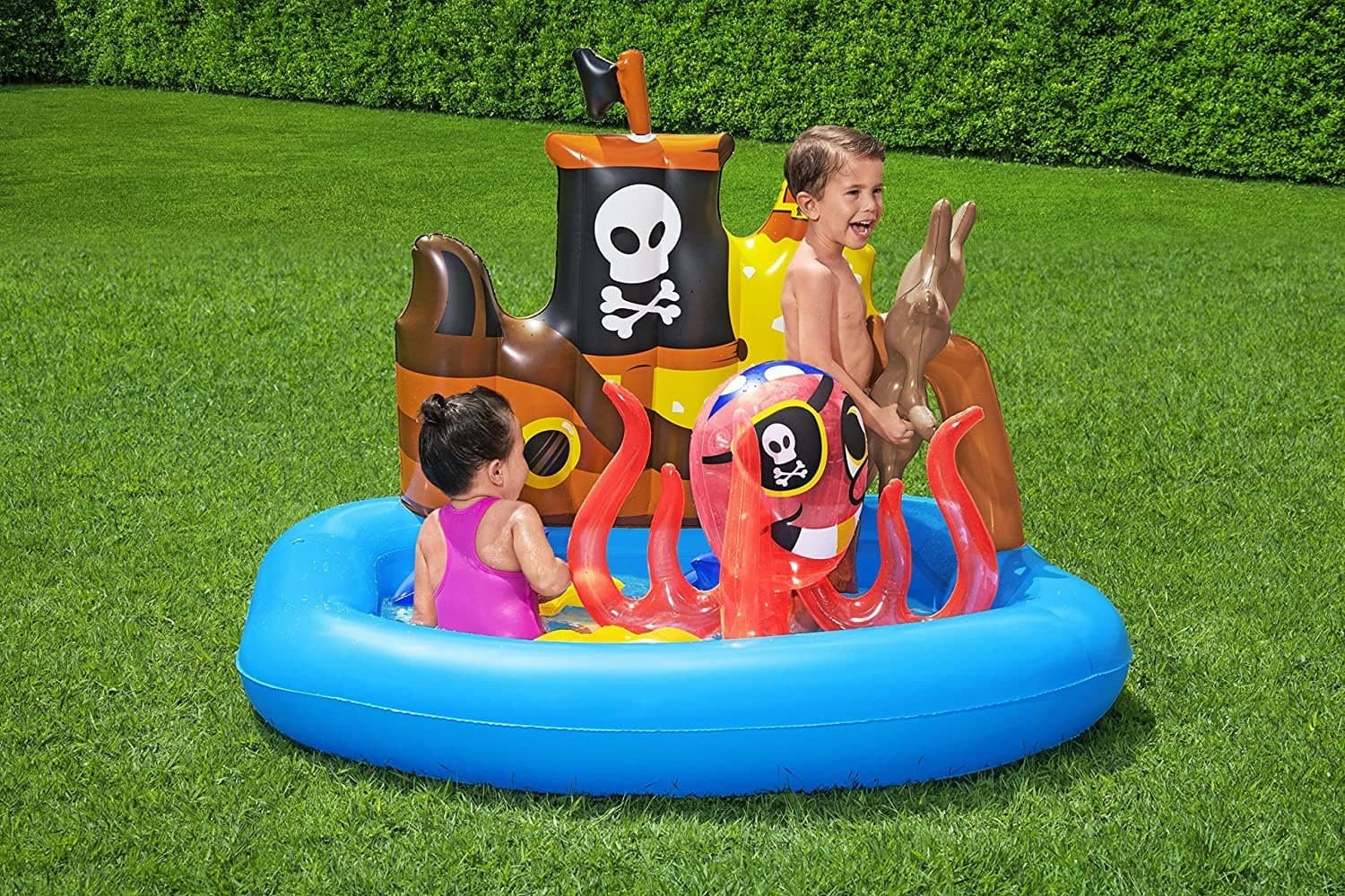 PISCINA GONFIABILE AREA DI GIOCO PER BAMBINI PIRATI MARE PISCINA ACQUA 140X130CM - 7