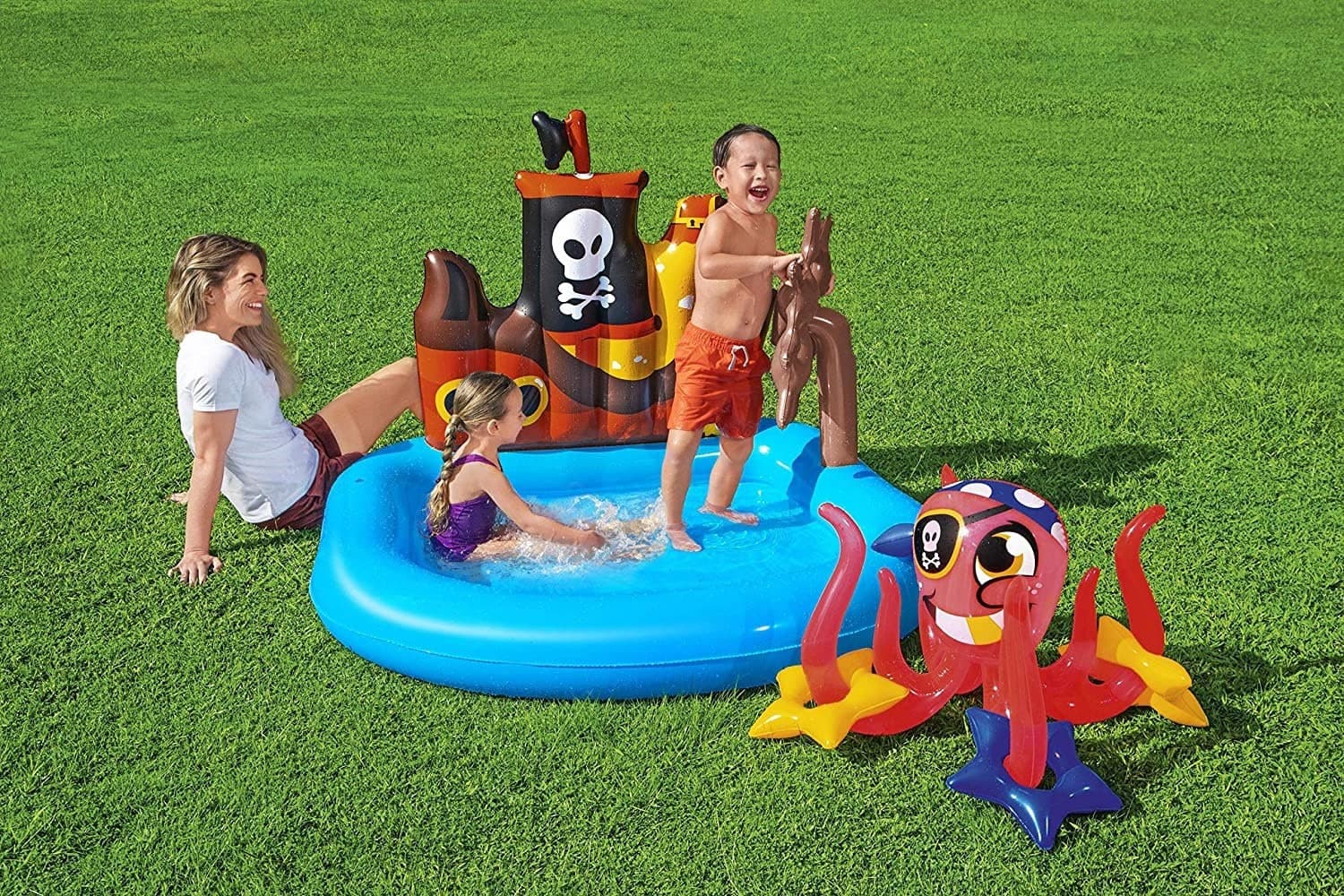 PISCINA GONFIABILE AREA DI GIOCO PER BAMBINI PIRATI MARE PISCINA ACQUA 140X130CM - 8