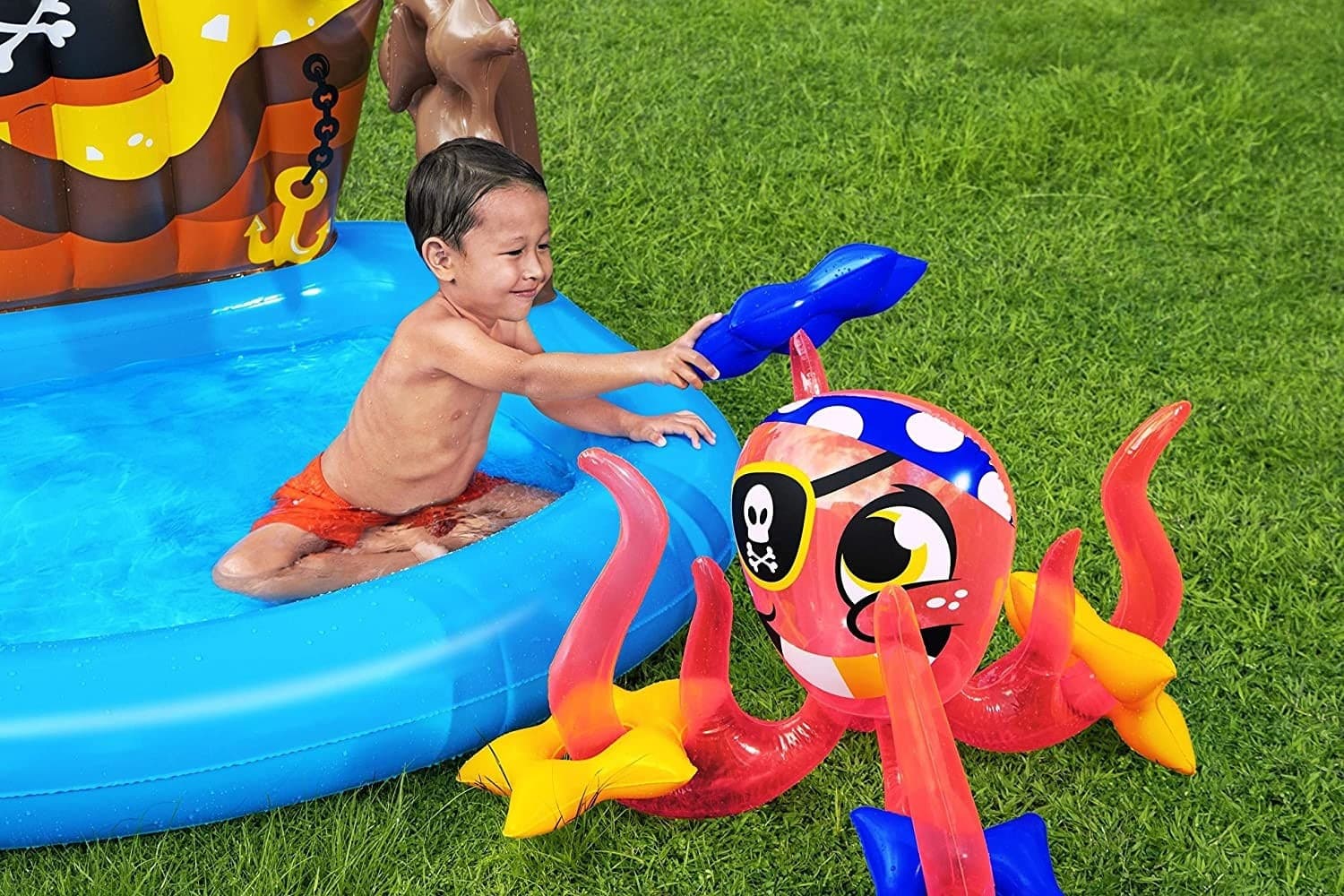 PISCINA GONFIABILE AREA DI GIOCO PER BAMBINI PIRATI MARE PISCINA ACQUA 140X130CM - 10