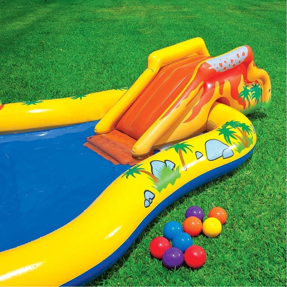 PISCINA PARCO GIOCHI GONFIABILE CON DINOSAURO CON SCIVOLO CANESTRO DOCCIA - 3