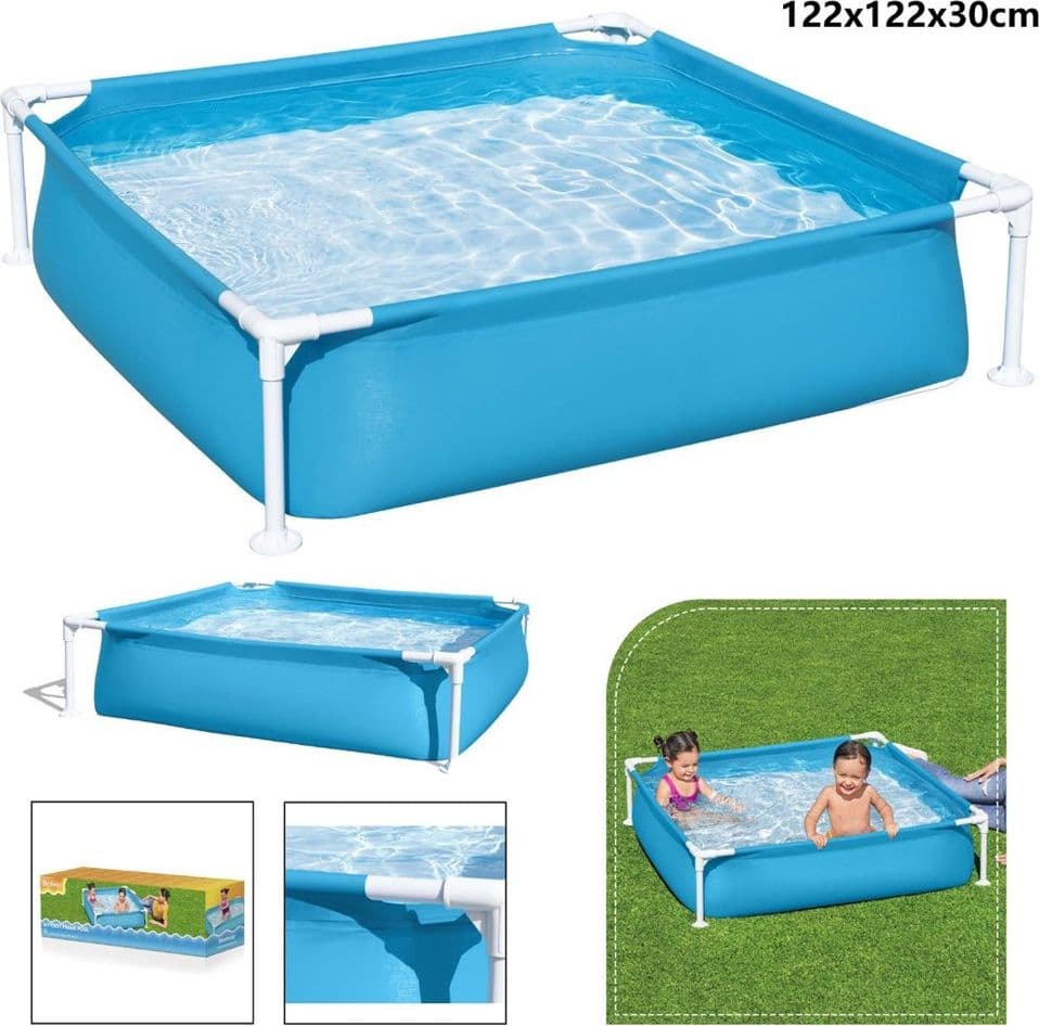 PISCINA QUADRATA FUORI TERRA PER BAMBINI BABY TELAIO IN ACCIAIO BLU 122 CM 56217 - 13