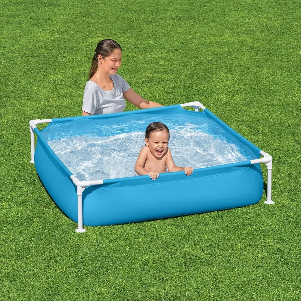 PISCINA QUADRATA FUORI TERRA PER BAMBINI BABY TELAIO IN ACCIAIO BLU 122 CM 56217 - 4