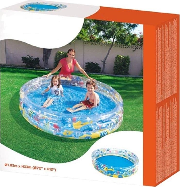 PISCINA GONFIABILE ACQUARIO 3 ANELLI 183 X 33 CM ROTONDA GIARDINO FUORI TERRA - 3