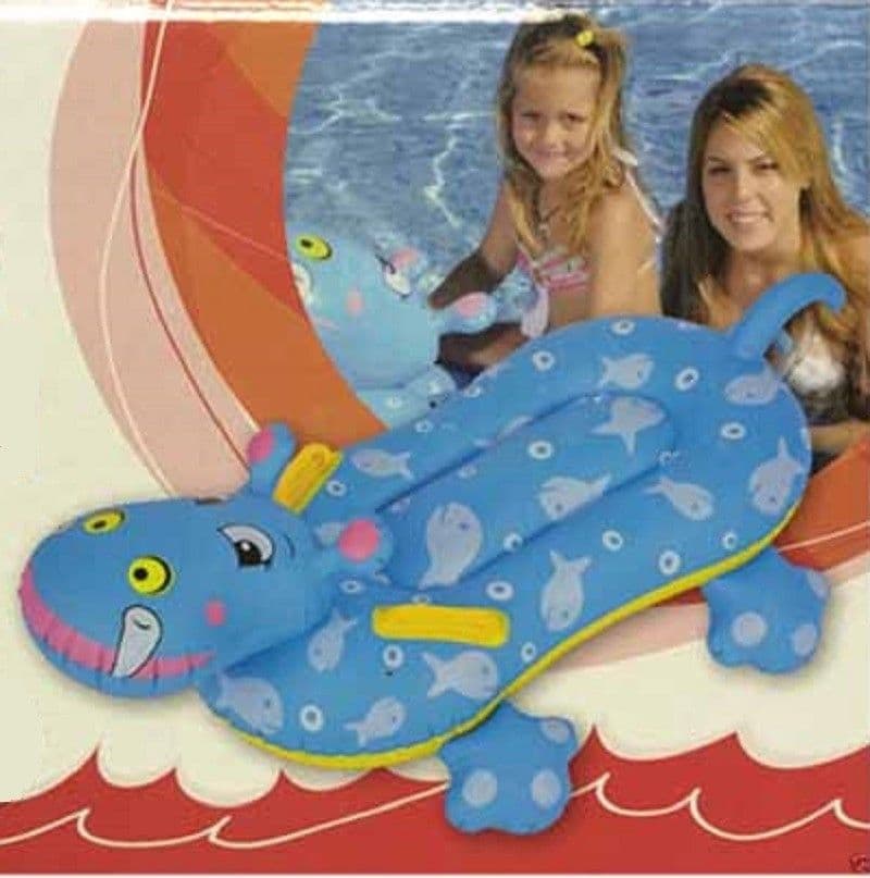 IPPOPOTAMO GONFIABILE E CAVALCABILE 2 MANICI 104 X 70 CM PER BAMBINI BLU - 2